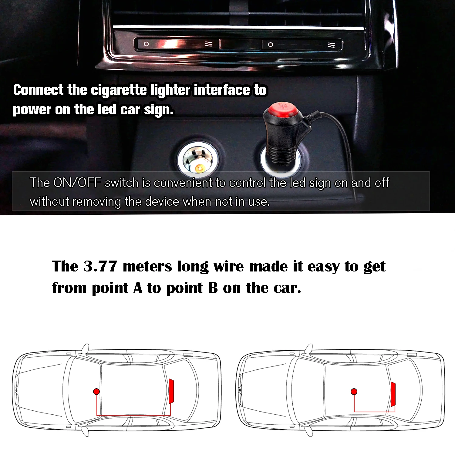 12V Car LED Sign Display with Power Switch Remote Control Programmable Scrolling Message Board for Car Led Display Red 30CM