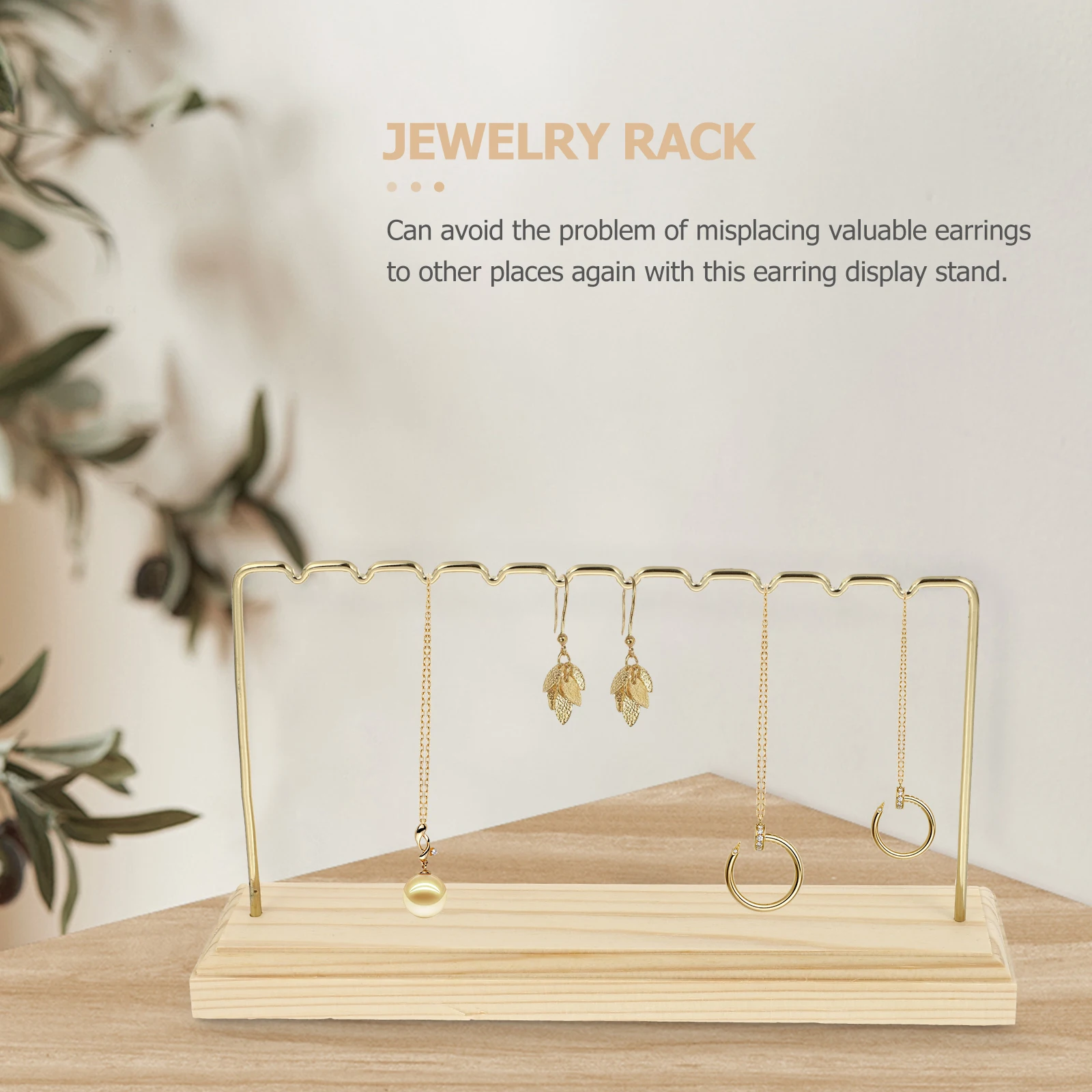 

Modern Earring Display Stand Wooden Base Iron Construction Jewelry Holder Organizer Earring Stands and Displays for Home Decor