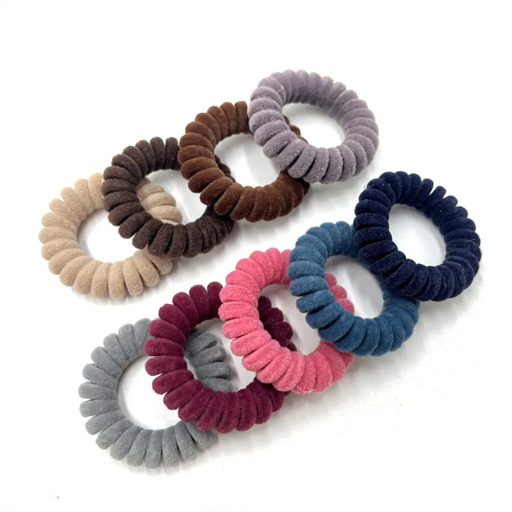 5pcs/Pack Velvet Telephone Coil Hairbands Women Spiral Hair Ties Girls Hair Rings Rope Solid Color Hair Accessories Gum Scrunchy