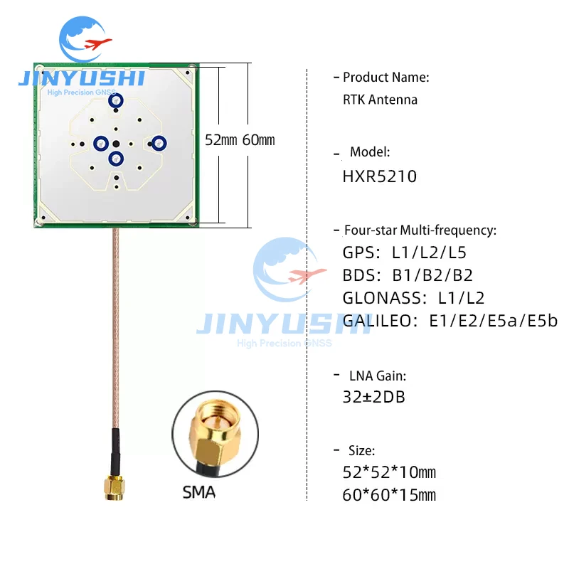 GNSS Antenna Multi-frequency Internal Ceramics RG178 SMA Male RTK Amplifier GPS l1 l2 l5 Beidou Glonass Galileo