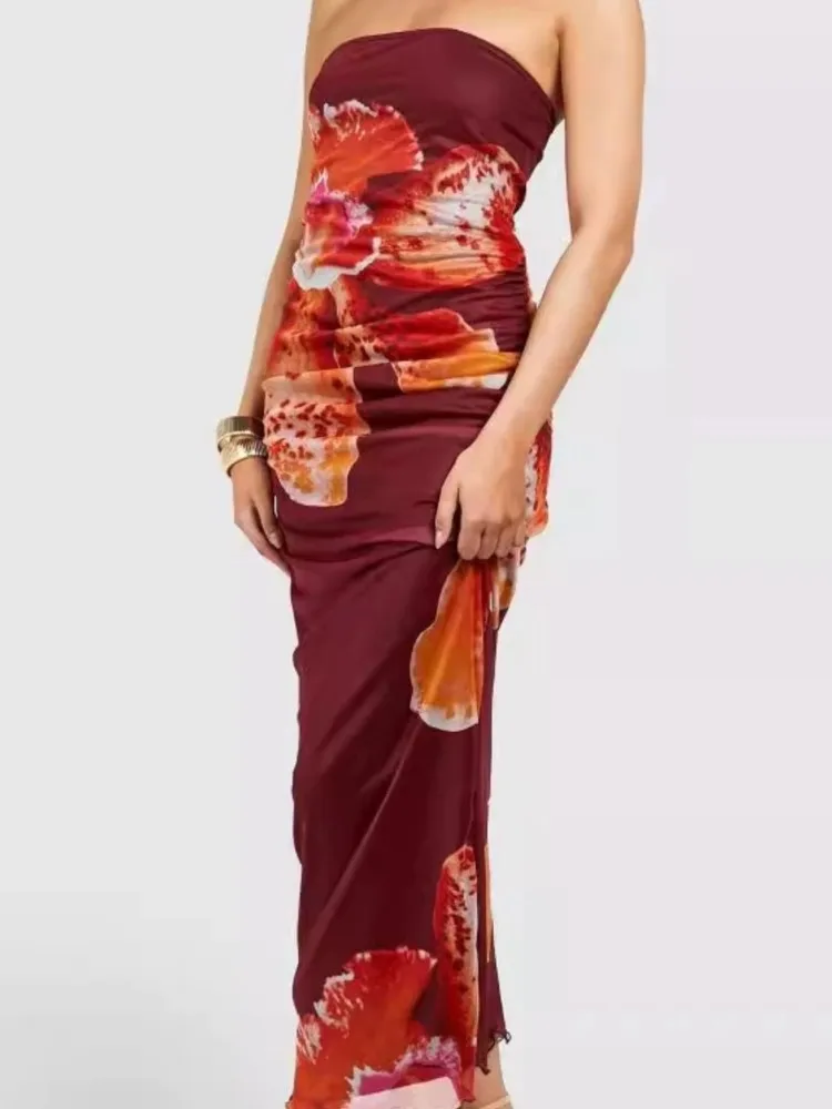 Abiti lunghi da donna con top a tubo Moda sexy slim senza maniche Abiti da ballo per feste Stampa floreale Maglia Maxi Abiti Sexy Hot Girl