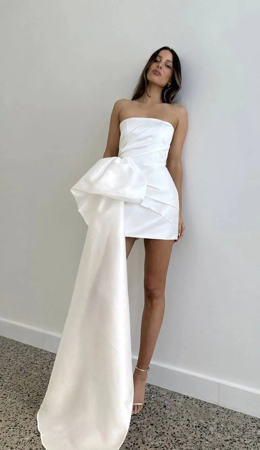

White Short Elegant Women Mini Prom Party Dresses Strapless Pleat Formal Wedding Dress For Bridesmaid Tail Gowns Customized