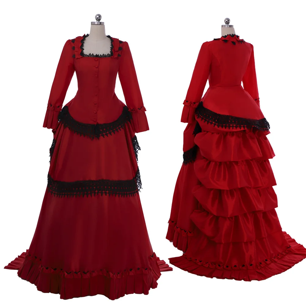 

18th Century Victorian Red Bustle Ball Gown Medieval Renaissance Noble Masquerade Dress Theater Stage Performance Costume