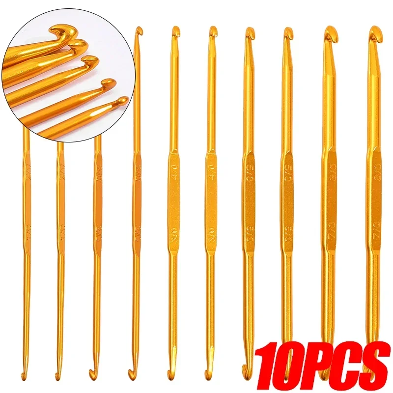 1/10pcs Double Head Crochet Hooks Gold Aluminum Alloy Knitting Crochet Needles DIY Yarn Clothing Knitting Accessories 2.5-6.0mm