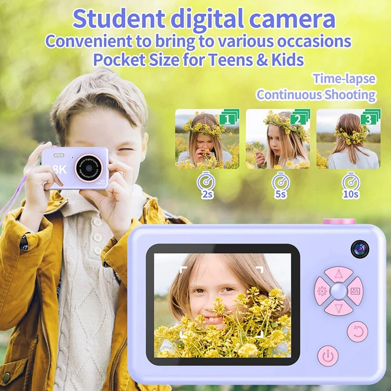 1 Set Digital Camera Full HD 1080P Front And Rear Cameras Rechargeable Mini Camera For Students, Teens, Kids