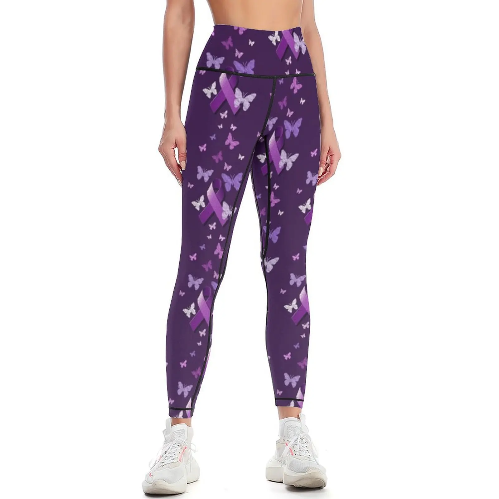 

Purple Awareness Ribbon with Butterflies Leggings gym's sportswear Golf wear Womens Leggings