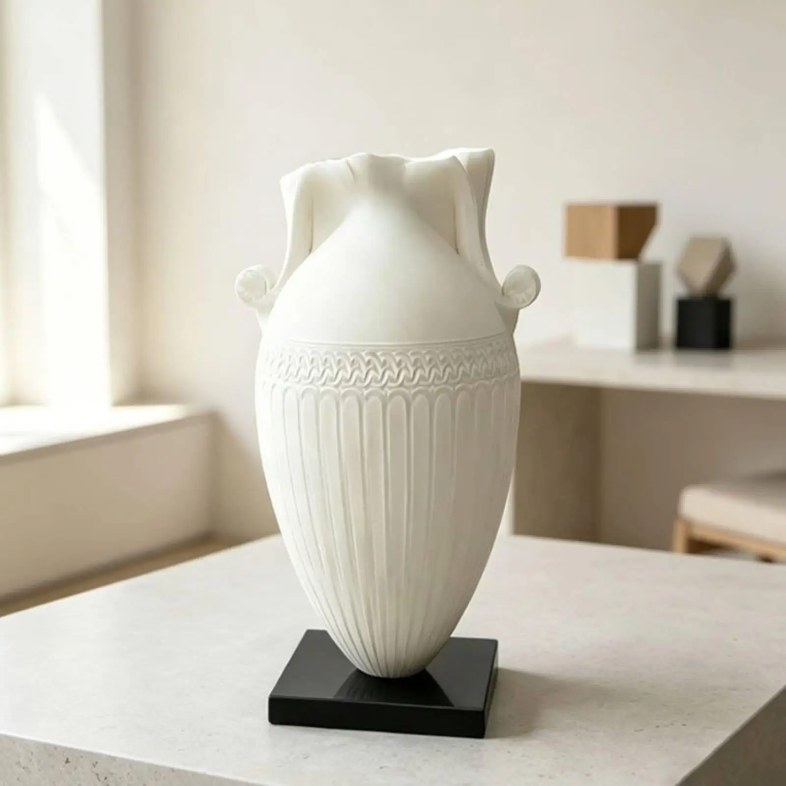 Relief Vase Imitation Jade Vase with Handles Eggshell for Living Room, Entryway Table, Centerpiece