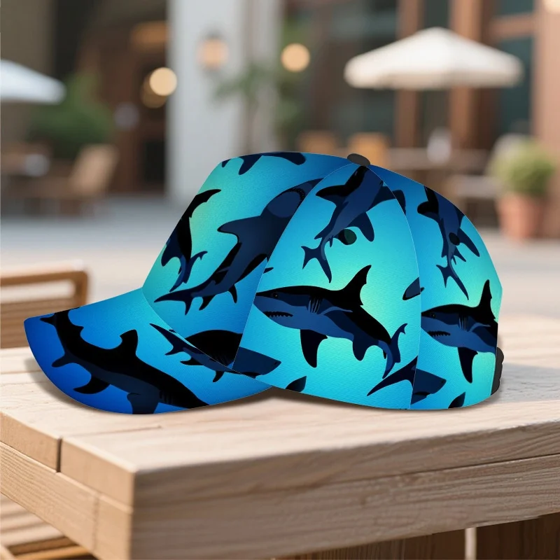 Shark-Shaped Designs in a Blue Print Classic Baseball Cap a Lightweight Adjustable Duckbill Hat Great for Everyday Use