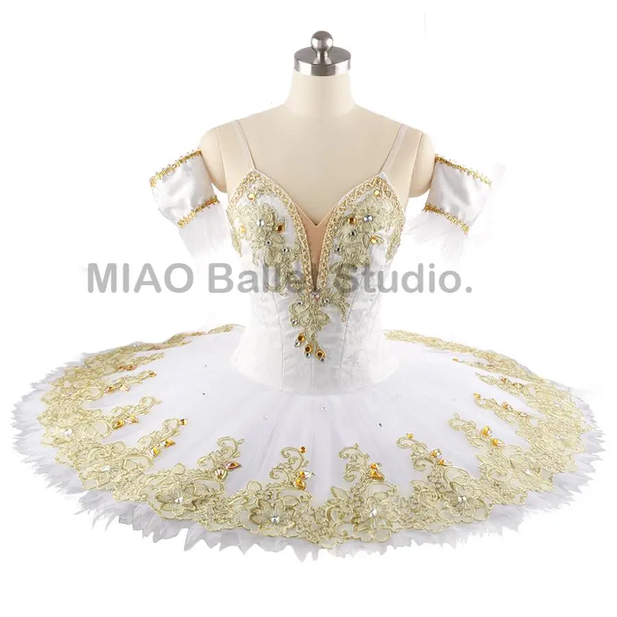 Robe à crêpes, la fée de la tendresse, la belle au bois dormant, Costume Tutu, tissu jacquard, blanc et or, sans élasticité, 0066