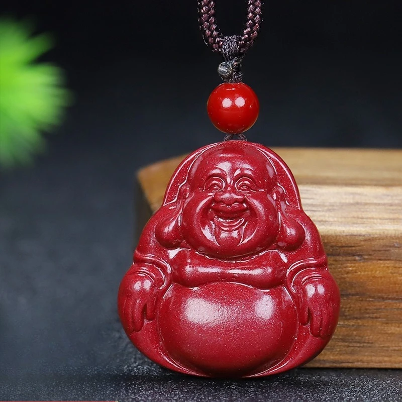 Natural cinnabar product Maitreya Buddha pendant featuring a high content of purple gold sand a large belly Buddha necklace