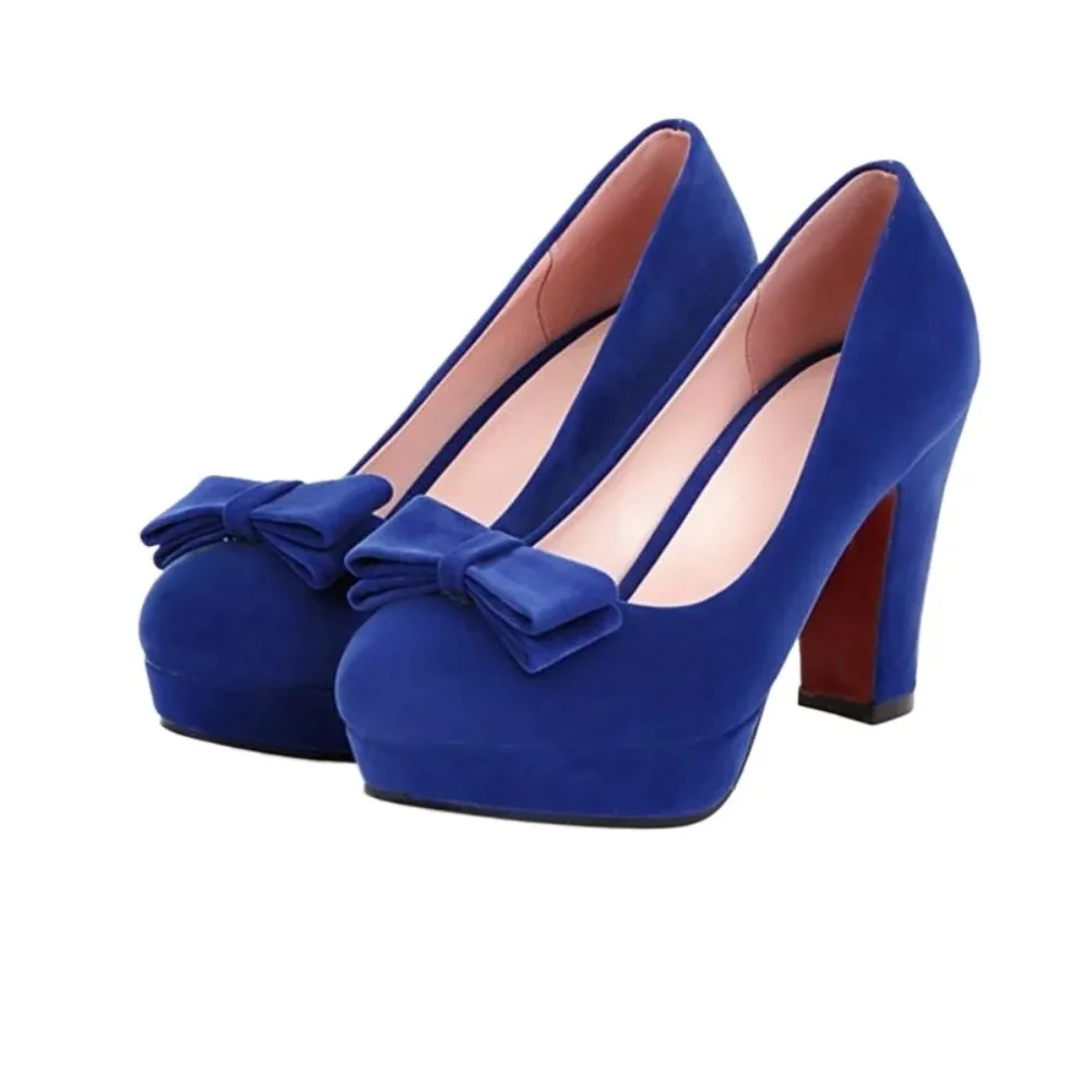 Big Size 34~43 Shoes Woman High Heels Round Toe Pumps Sweet Bow Wedding Platform Shoes Zapatos Mujer Sapatos Femininos 215-3