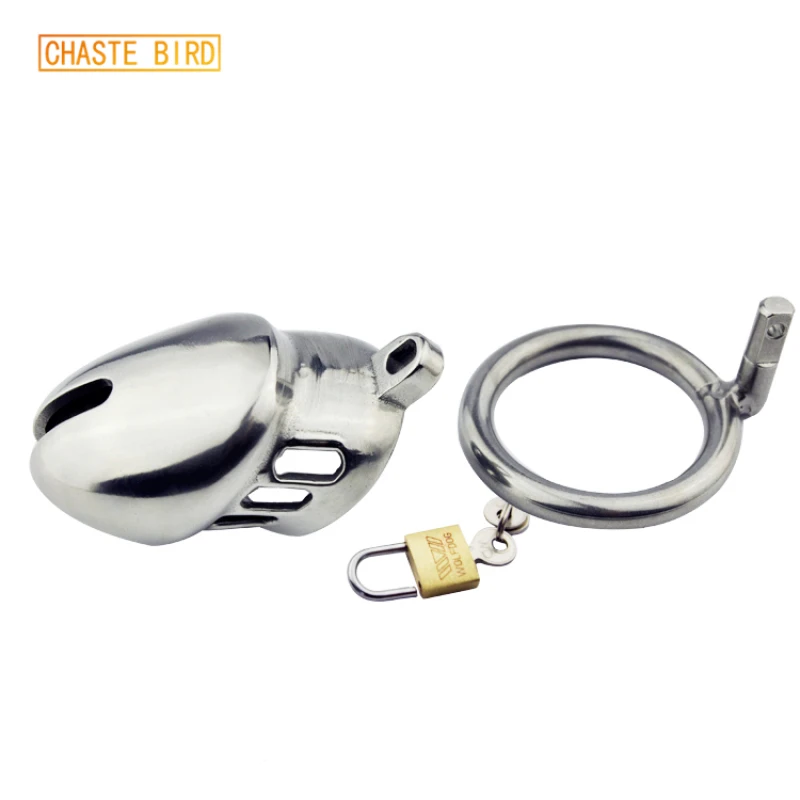 CHASTE BIRD New Male Metal Stainless Steel Small Chastity Device Cock Cage Penis Belt Padlock Ring BDSM Adult Sex Toy A077