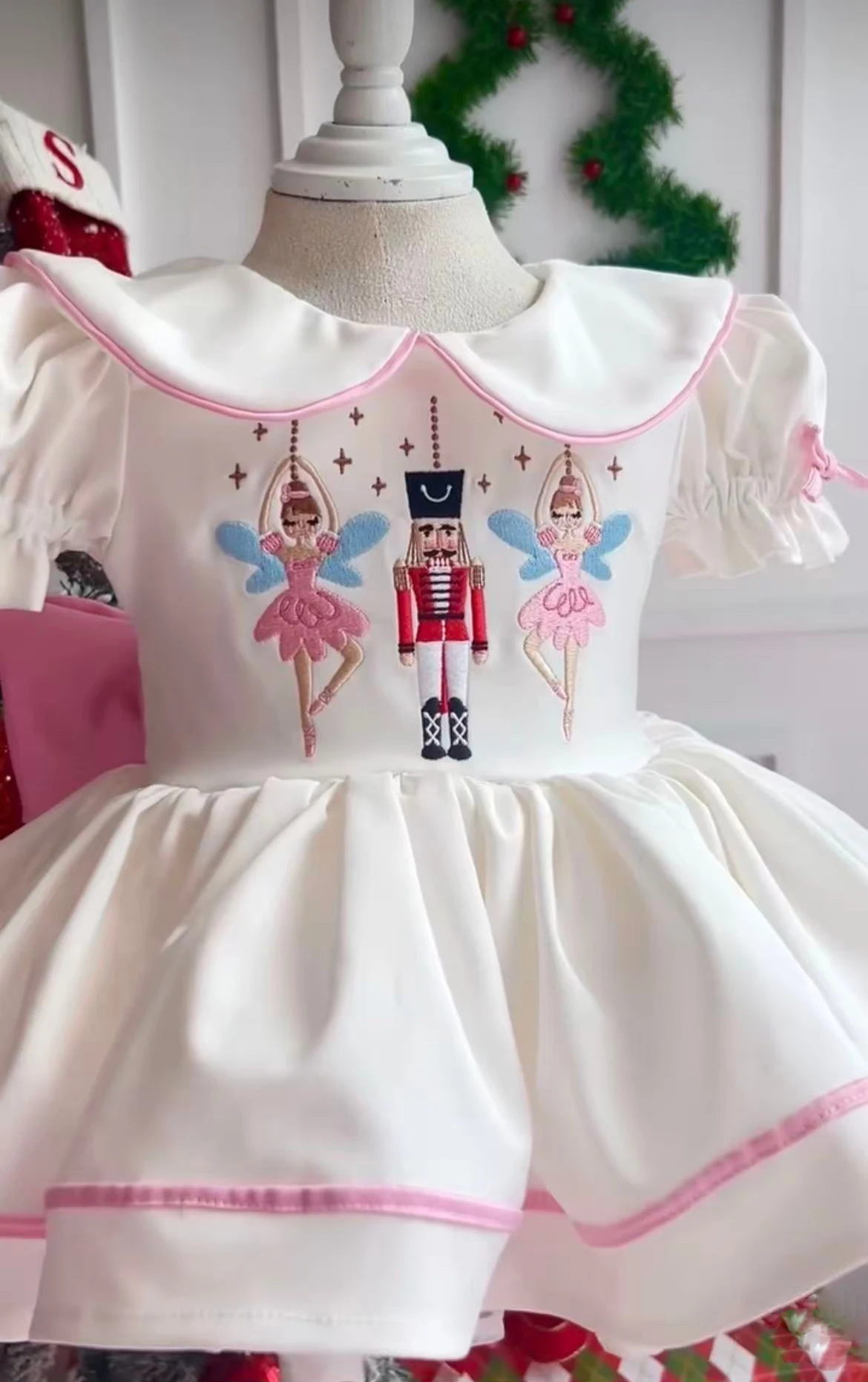 

0-12Y Baby Girl Summer Elf Nutcracker Embroidery Vintage Princess White Dress for Birthday Photography Holiday Eid ChristmasB464