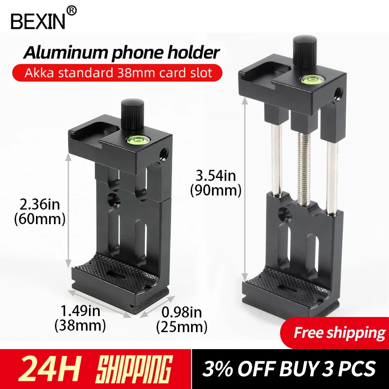 More stable Tripod Head Bracket Mobile Phone Holder Clip For Phone Flashlight Microphone With Spirit level and Cold Shoe Mount