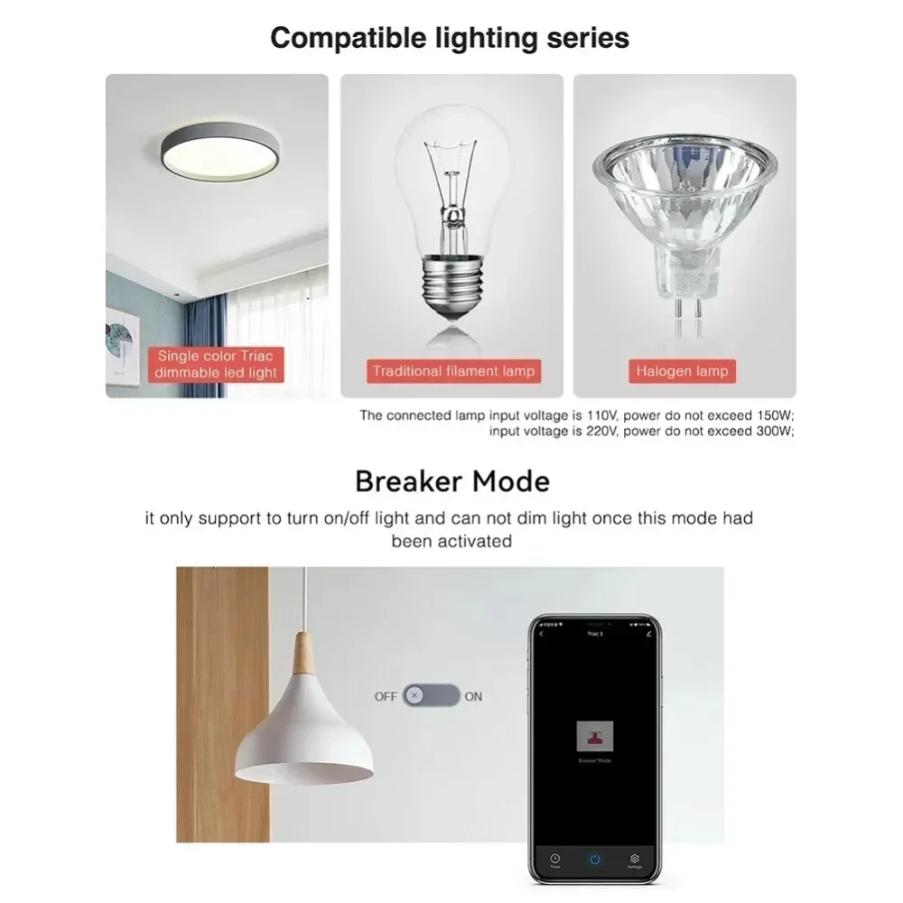 AC100-240V ZigBee 3.0 Triac Dimmer Filament/Halogen lamps Switch Tuya Smart Life Voice Control Rotating Panel Remote for Alexa