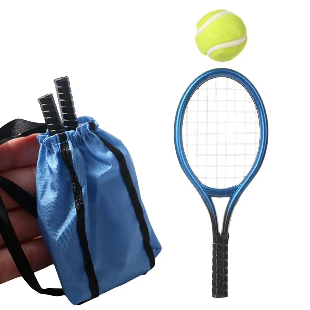 4PCS/Set Doll Tennis Racket kits Miniature Racquet Ball Bag Creative Photo Props For 1/6 1/12 DIY Dollhouse Accessories