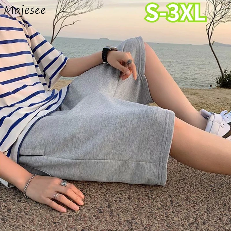 Men Casual Shorts Solid Simple Harajuku Beach Breathable Knee-length Summer Baggy Wide-leg Streetwear Retro Ulzzang Oversize 3XL