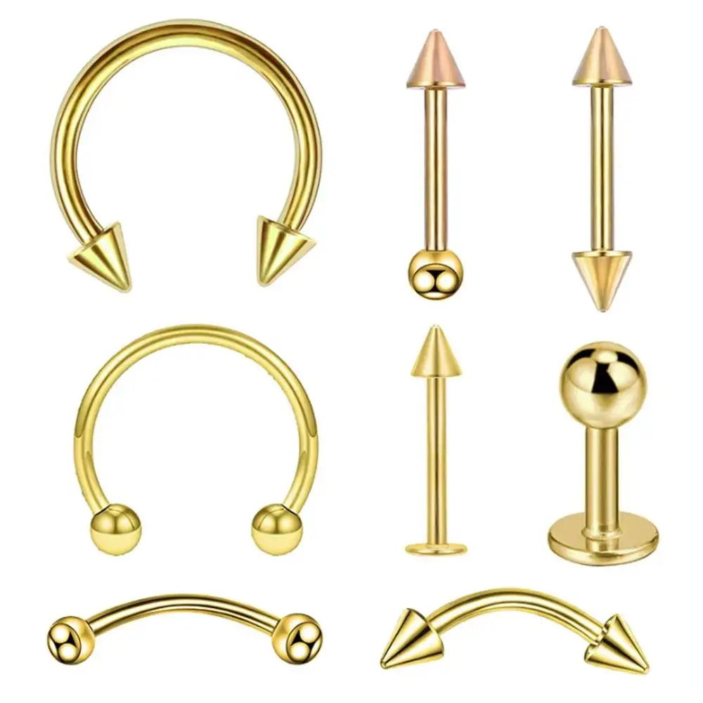 1/8PCS Set Fashion Piercing Shiny Eyebrow Bar Lip Tongue Nose Pircing Stainless Steel Ear Studs Mixed Body Jewelry For Women