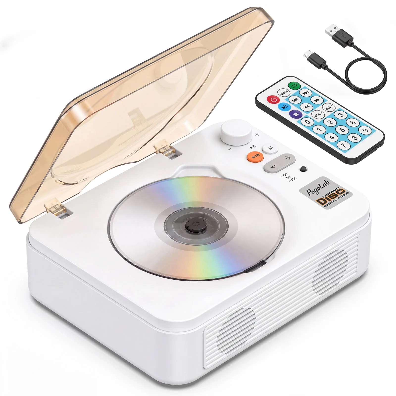 Pogolab Cd Player with Bluetooth Speaker Multifunctional Desktop Cd Player with Usb and Aux Input Stylish Home Audio System