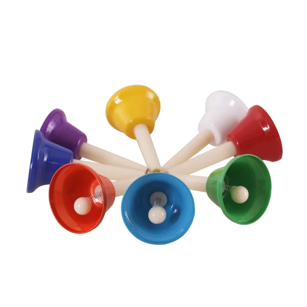 Orff ชุดเครื่องดนตรี Handbell สีสัน 8-Note Hand Bell เด็กเพลงของเล่นเด็ก Early Education ของขวัญคริสต์มาสที่สวยงาม