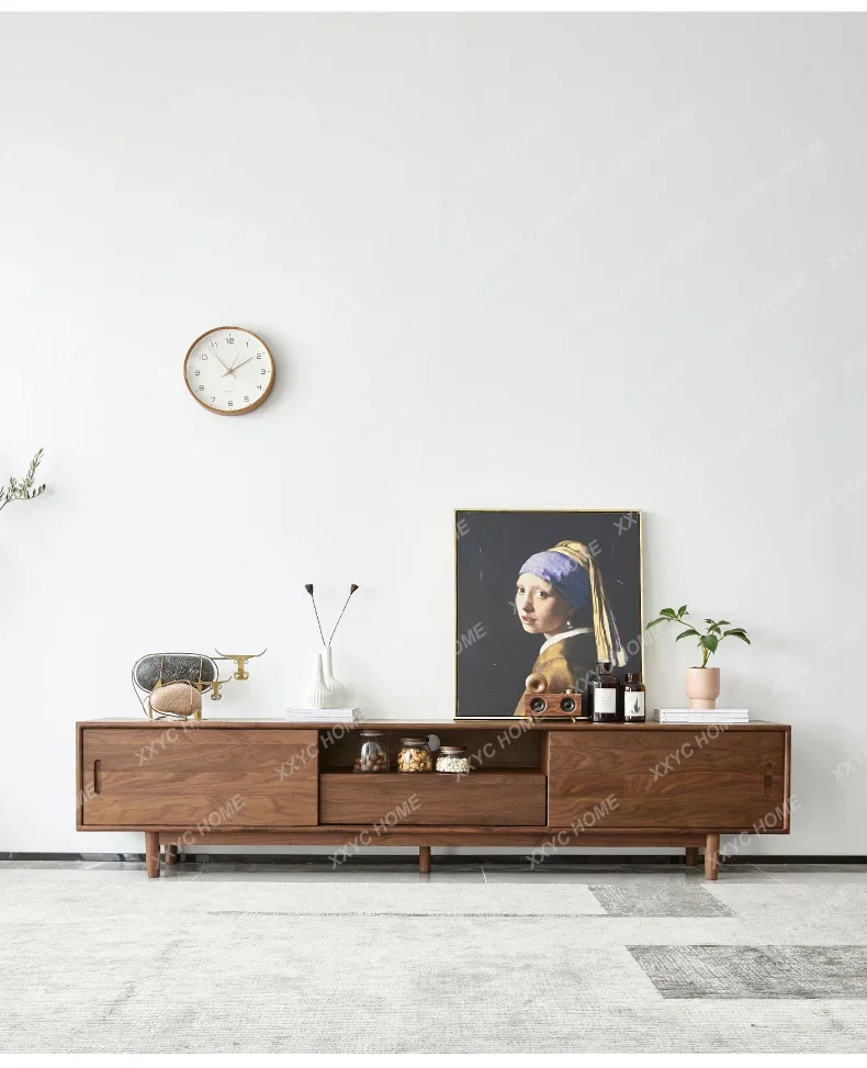 

North American black walnut TV cabinet minimalist complete solid wood storage living room home storage floor cabinet