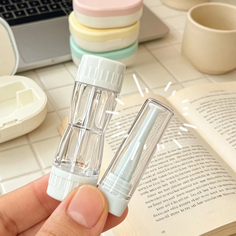 New Hard Contact Lens Case with Mirror Solid Color Lens Storage Box with Suction Stick Travel Eyeglass Container