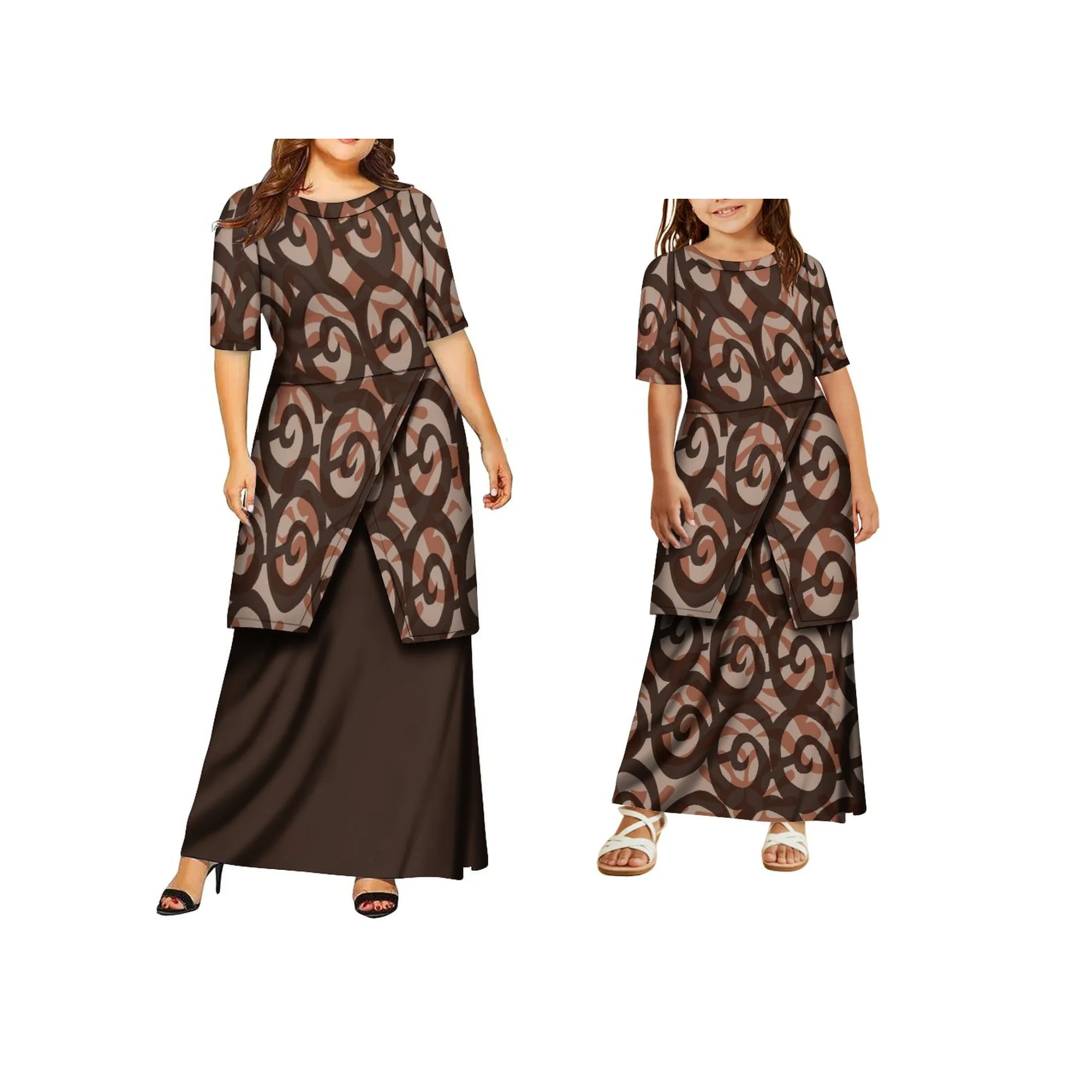 Polynesian Island Traditional Dress Mother and Daughter Elegant Puletasi Samoa Custom Clothing