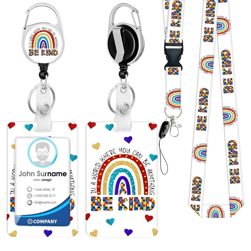 Print Retractable Badge Reels, Name Card Holder and Lanyard Set Retractable Badge Holder Reels Set with Card Holder