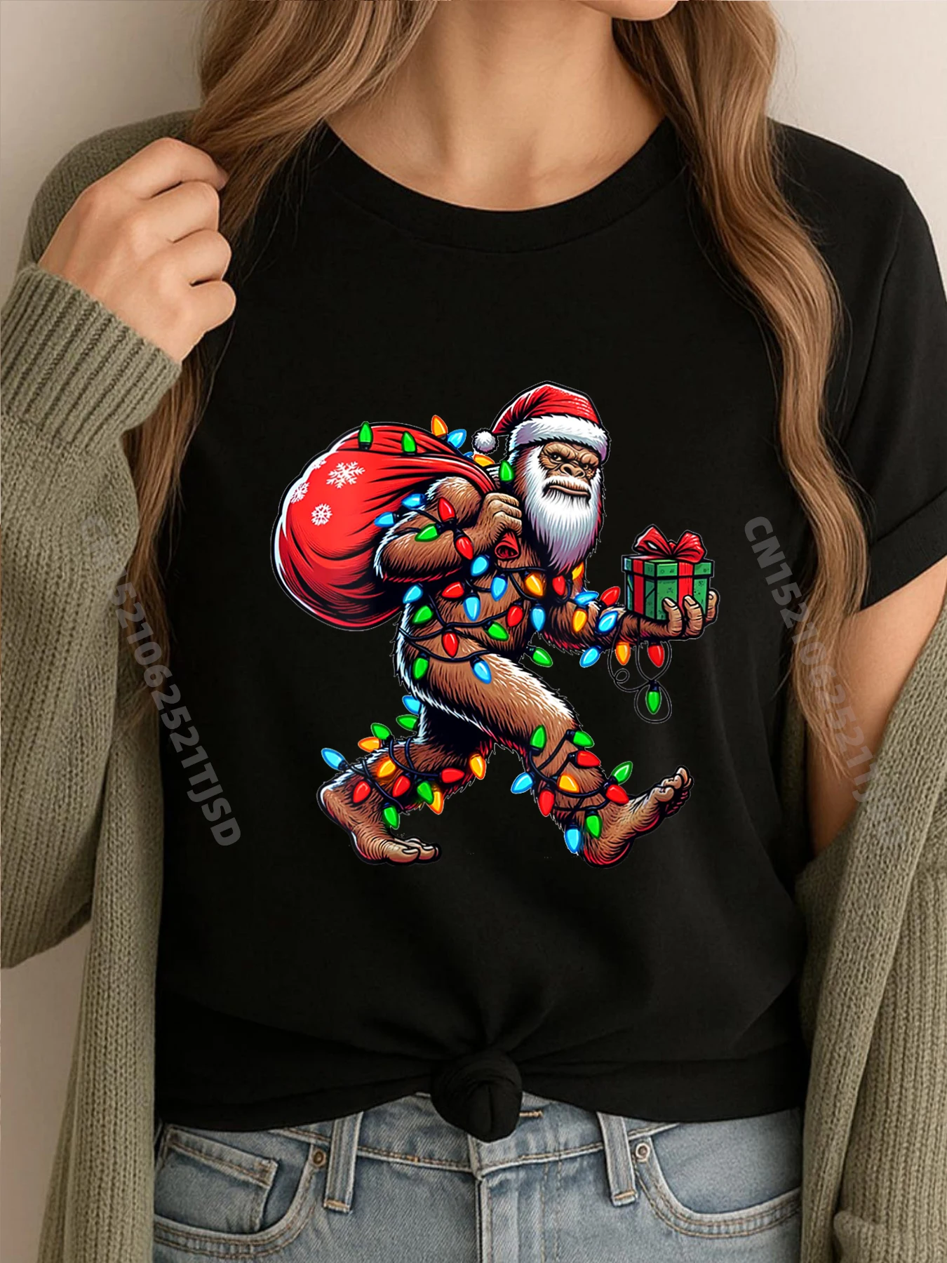 

Женская рождественская шляпа Санта-Клауса с подсветкой, осенняя одежда, эстетичная модная и модная футболка на Хэллоуин