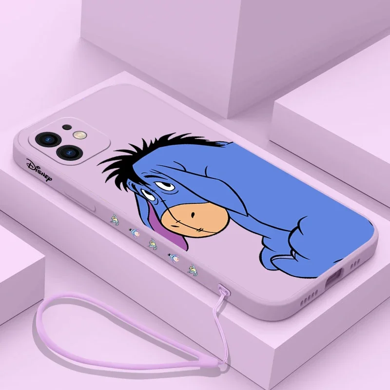 Eeyore lanyard Phone Case For iPhone 15 14 13 12 11 Pro Max Mini X XR XS MAX SE20 8 7 Plus Liquid Silicone Cases Cover