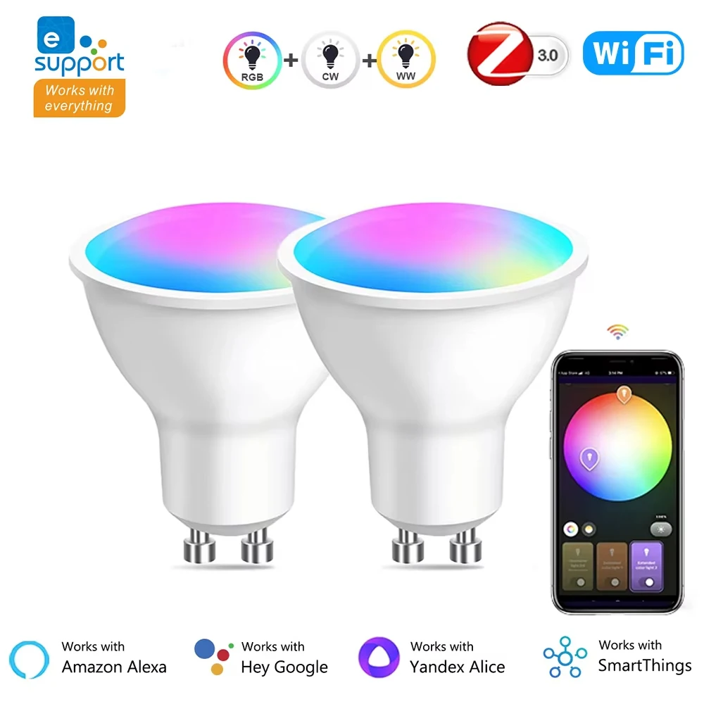 

Ewelink GU10 WiFi Zigbee Smart RGB LED Spotlight Bulb APP & Voice Control Dimmable Lamp RGB+CW+WW for Alexa Google AC 85-265V