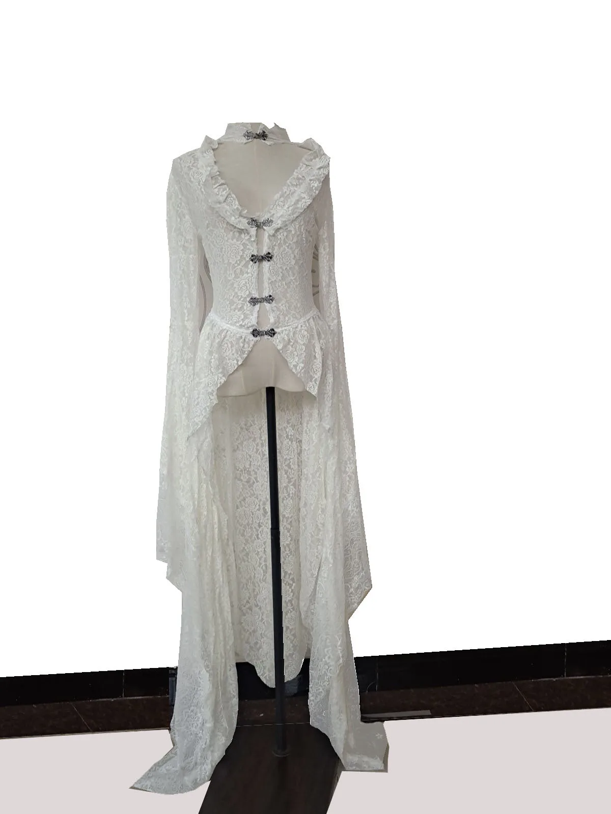 XXXXXL Women Vintage Solid Lace Wedding Dress Medieval Cardigan Cosplay Elegant Long Tail Pleated Outwear Victorian Ball Gown