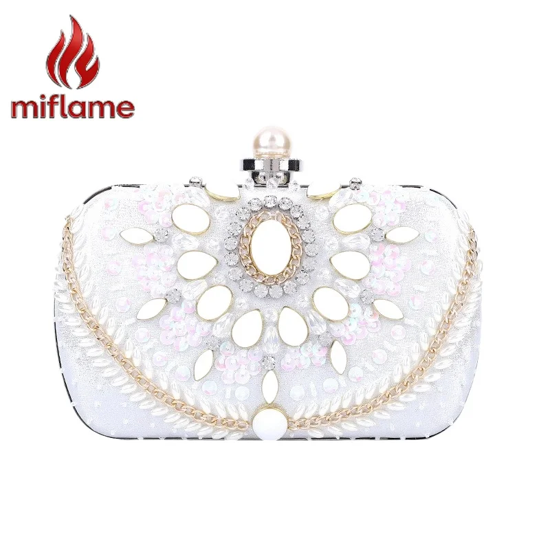 

Evening Shoulder Bag Oval Acrylic Chain Crystal Satin Luxury Party Wedding Purse for Women