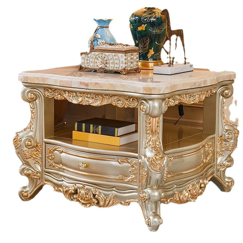 TV cabinet coffee table square table all solid wood marble champagne gold sticker villa living room storage floor cabinet