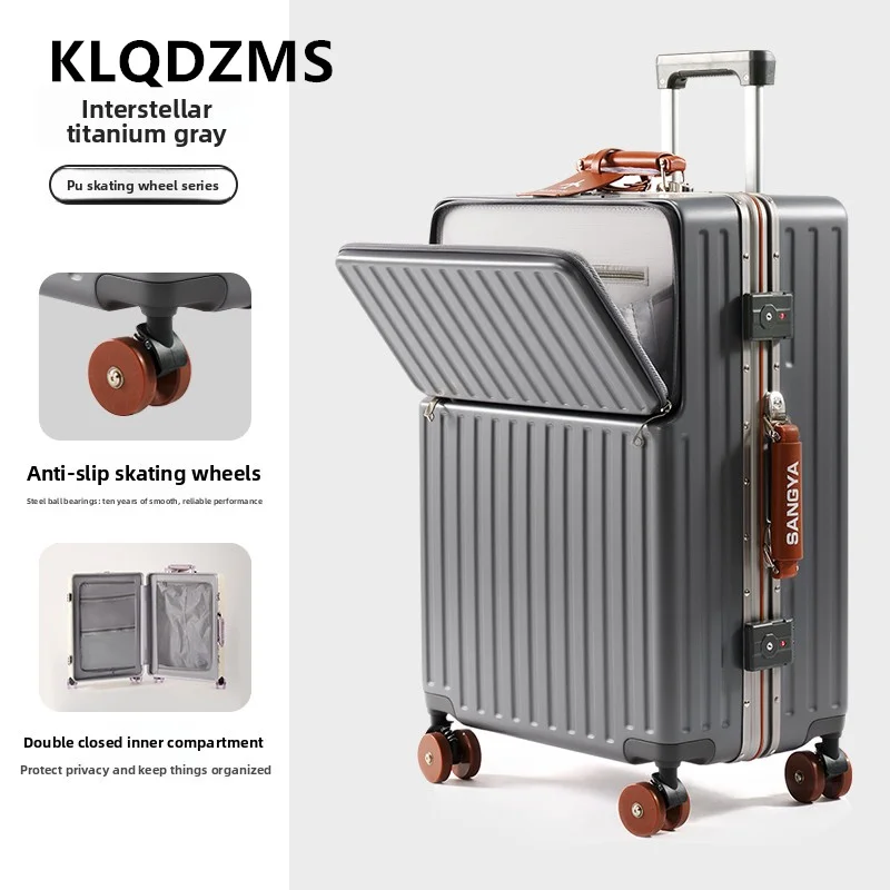 KLQDZMS Travel Luggage Front Opening Laptop Trolley Case Aluminum Frame Boarding Case 20