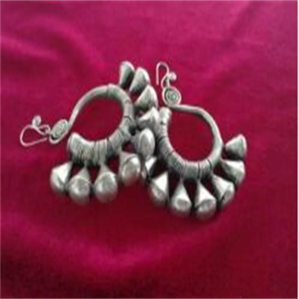 

tribal style exotic tribal Miao silver white copper personality exaggerated earring earrings nine links