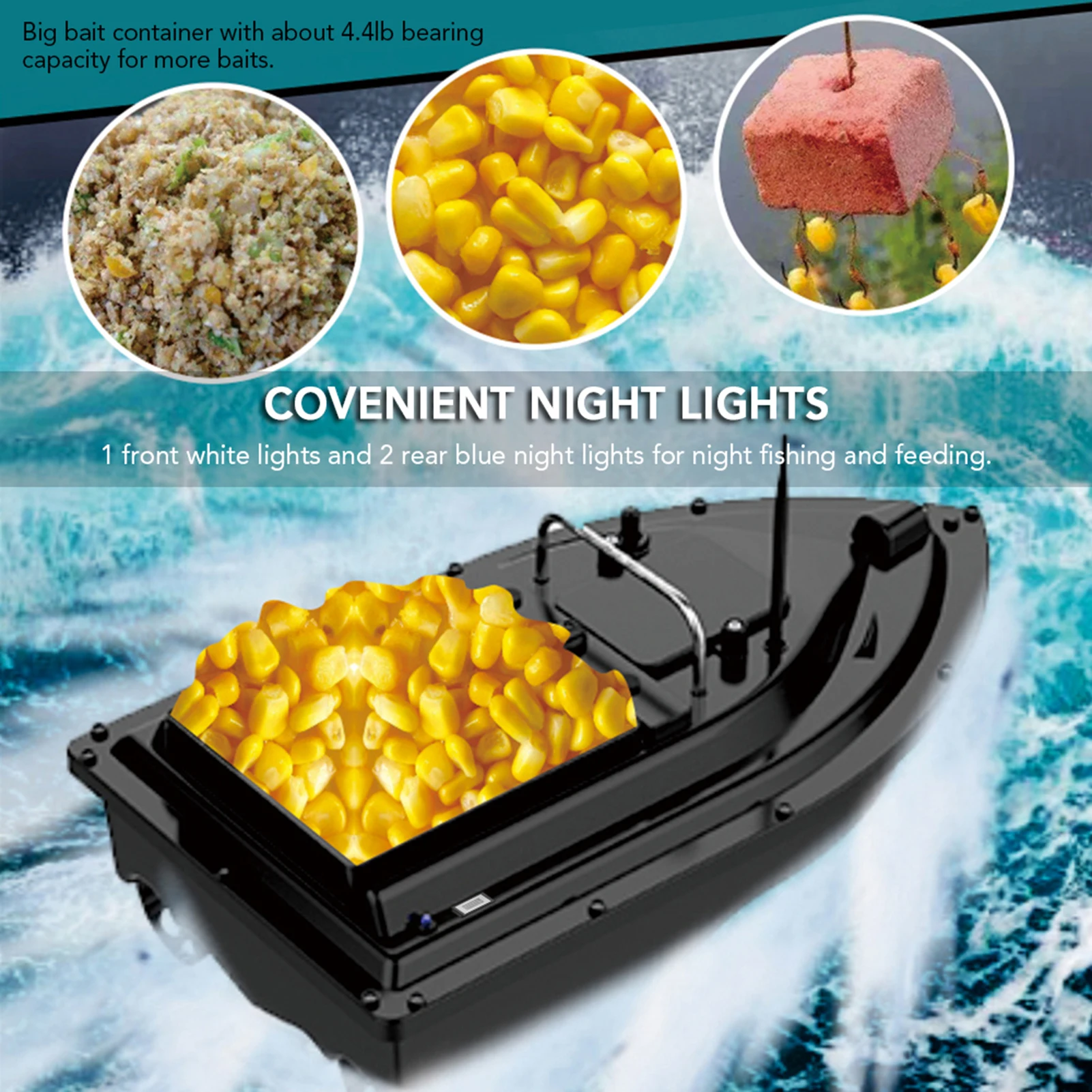 NEUES RC-Köderboot mit 300m Reichweite, Drahtlose Steuerung, 2kg Tragfähigkeit, Ferngesteuertes Angelköderboot