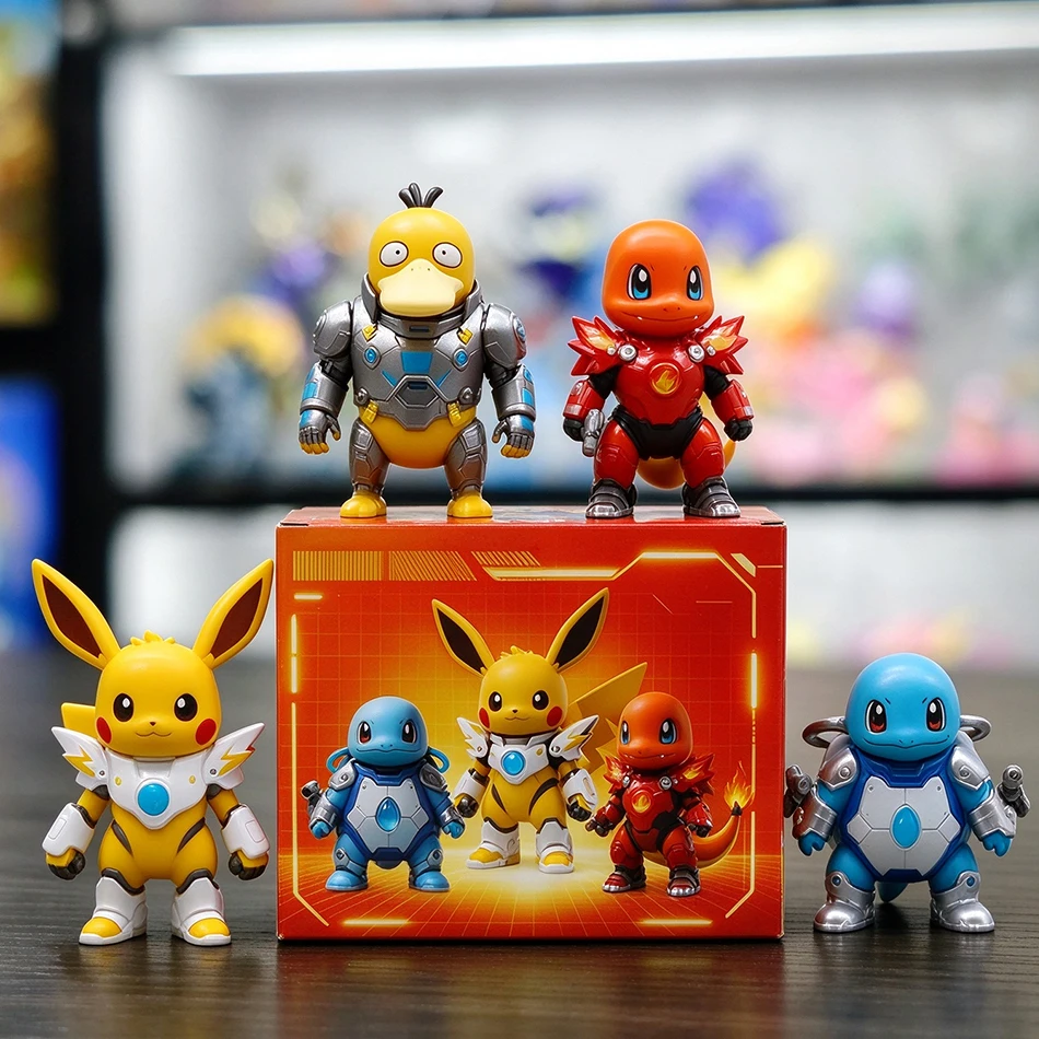 Anime Mecha Figure Armored Turtle Fire Lizard Yellow Duck Yellow Electric Mouse Collectible Ornament Action Model Doll Toy Gifts