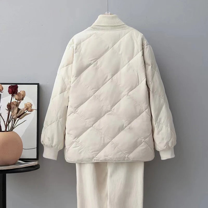 Autumn down jacket short top with round neck button long sleeved fashionable short jacket