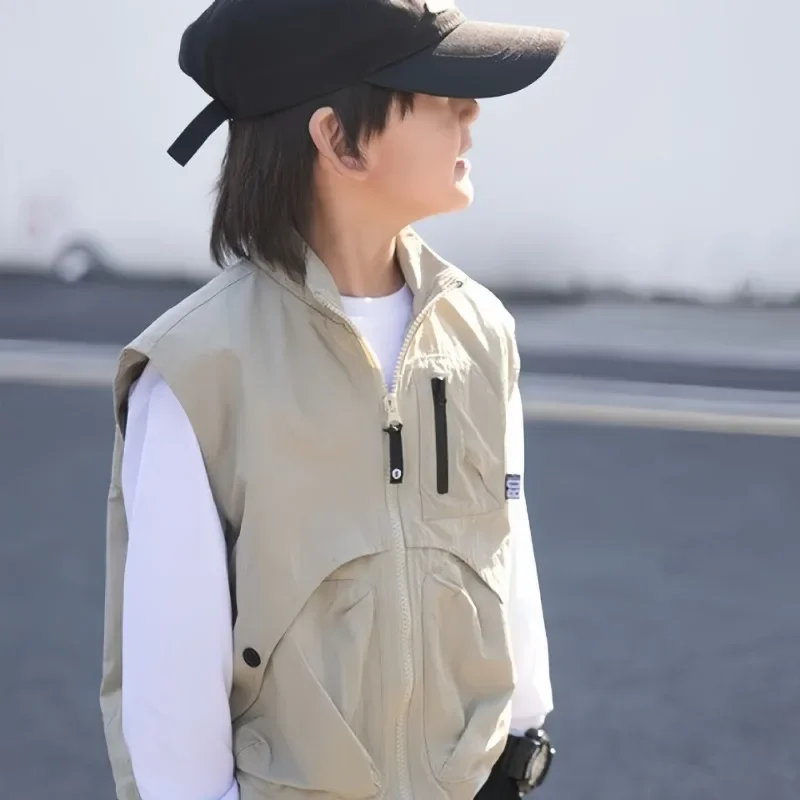 

Fashion Boys Sleeveless Thin Jacket Coat Spring Autumn Tweens Zipper Vest Tank Top Boys Outfit Waistcoat Children Clothes