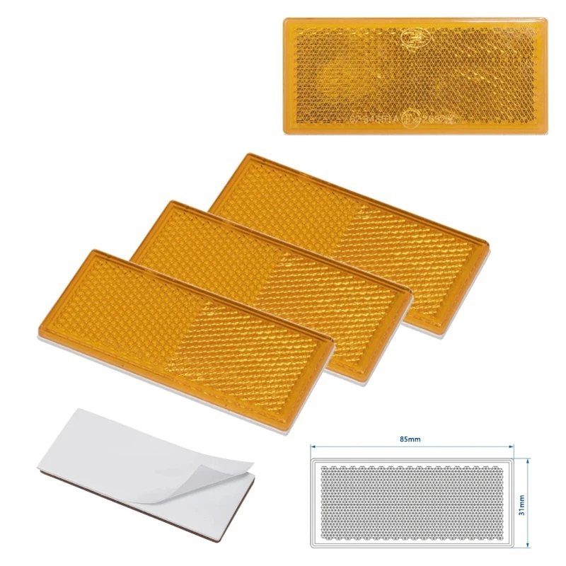 4 Stück RV Orange Reflektorstreifen 85 x 31 mm selbstklebend für Wohnwagen, Wohnmobil, Anhänger, Außenzubehör, Rückseitenreflektor, Gelb