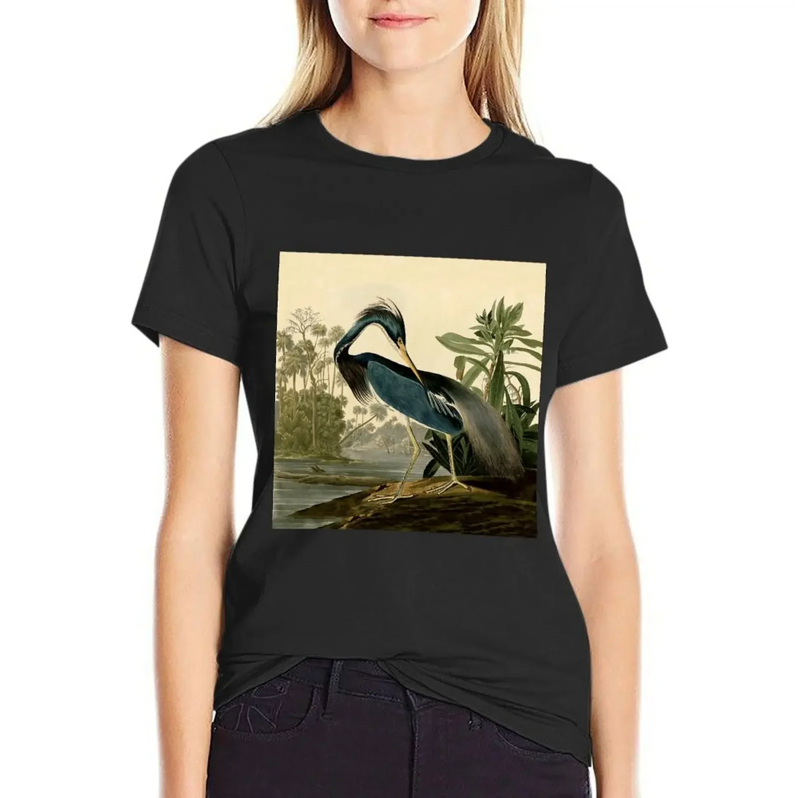 

Audubon Bird Louisiana Heron Antique Art T-Shirt heavyweights plus sizes summer clothes workout shirts for Women loose fit