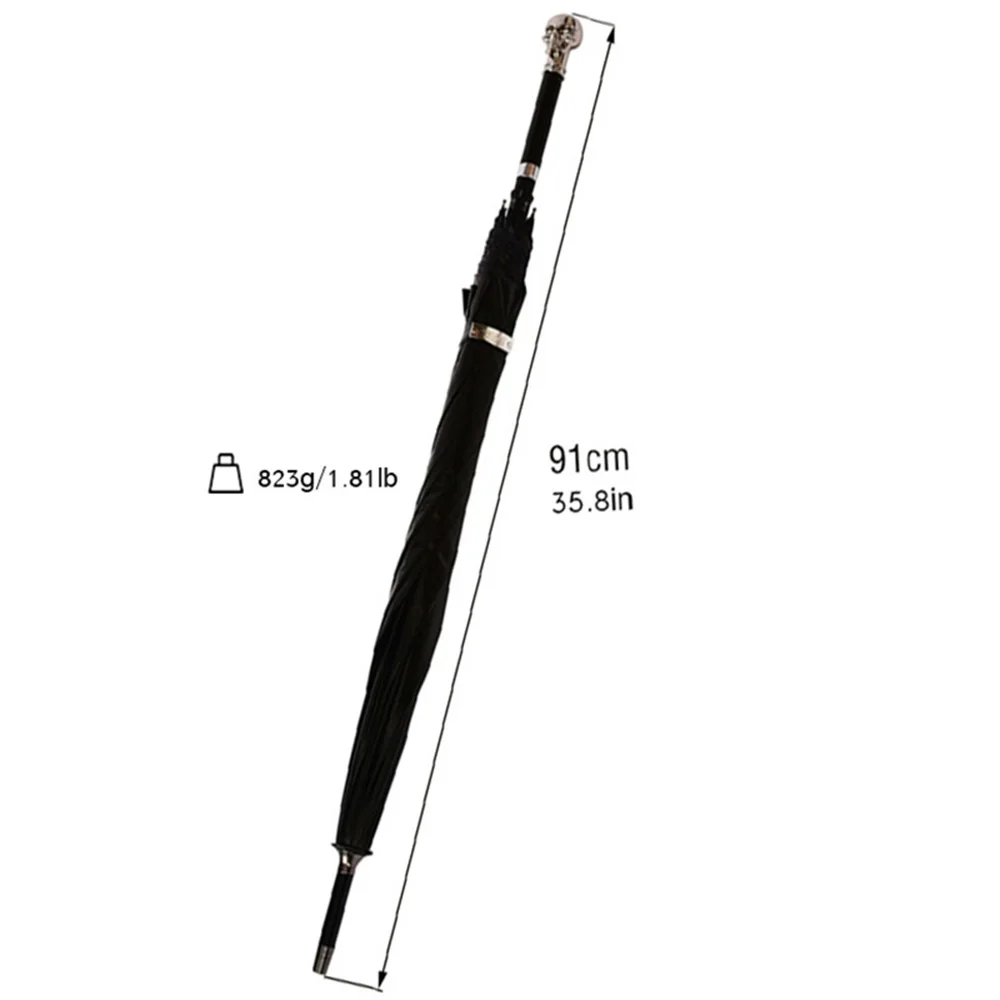 Skull Walking Cane 2-in-1 Self Defense Sturdy Windproof UV Protection Umbrella for Hiking And Rainy Days view 3