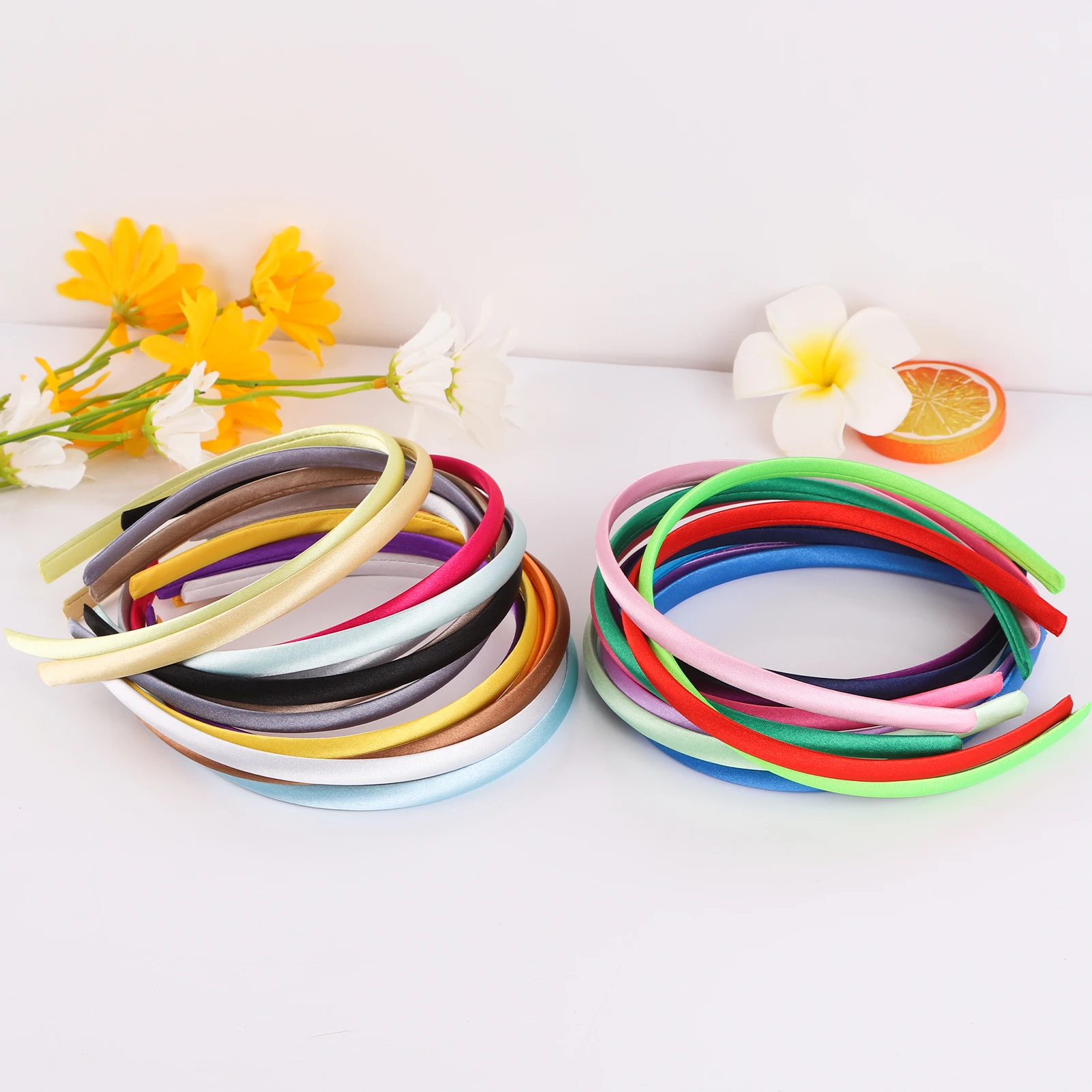 20/26pcs 1cm Sweet Solid Color Headbands Ribbon Hairband Girls Covered Hair Accessories Multicolor Elastic Headwear for Women