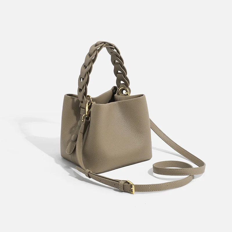 

2025 Minimalist Soft Leather Bucket Bag for Women Portable Shoulder Crossbody Purse Fashionable Handbag