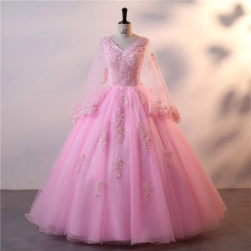 

Эшли Глория 2023 новые платья для Quinceanera Классические платья с длинным рукавом элегантное бальное платье с V-образным вырезом розовое платье для выпускного вечера для девушек