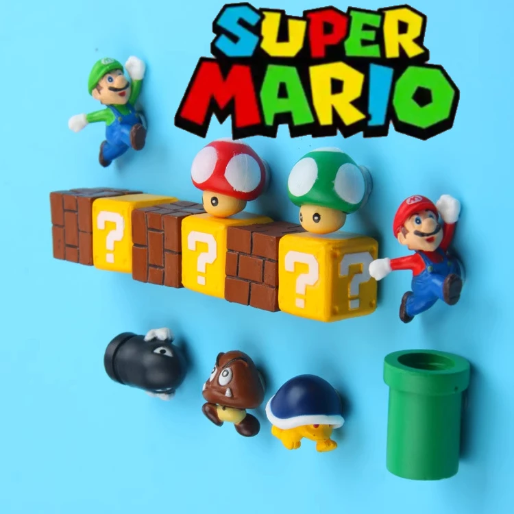 

Super Mario Bros Refrigerator Magnet Cute Luigi Question Mark Brick Anime Figure Diy Magnetic Party Decoration Kids Toys Gifts