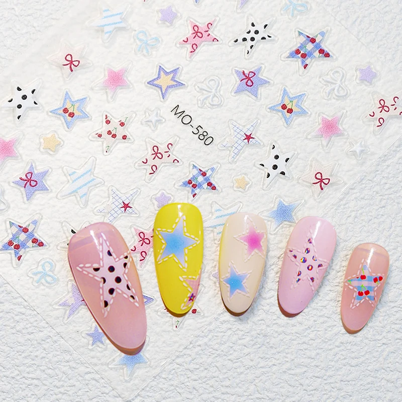 1pc Unregelmäßige Pentagramm Bunte Gird Polka Dot Linie Bowknot Glänzende Nail art Aufkleber Selbstklebende Dekoration Maniküre Aufkleber