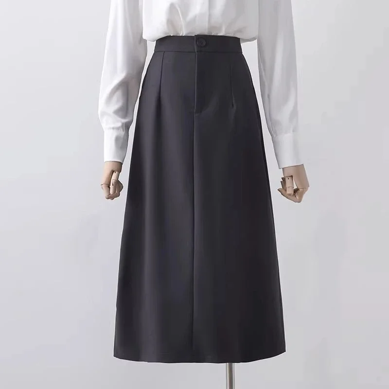 

Женская деловая юбка-костюм серого цвета для офиса, весна-лето, с завышенной талией, прямая, повседневная, длинная юбка для женщин