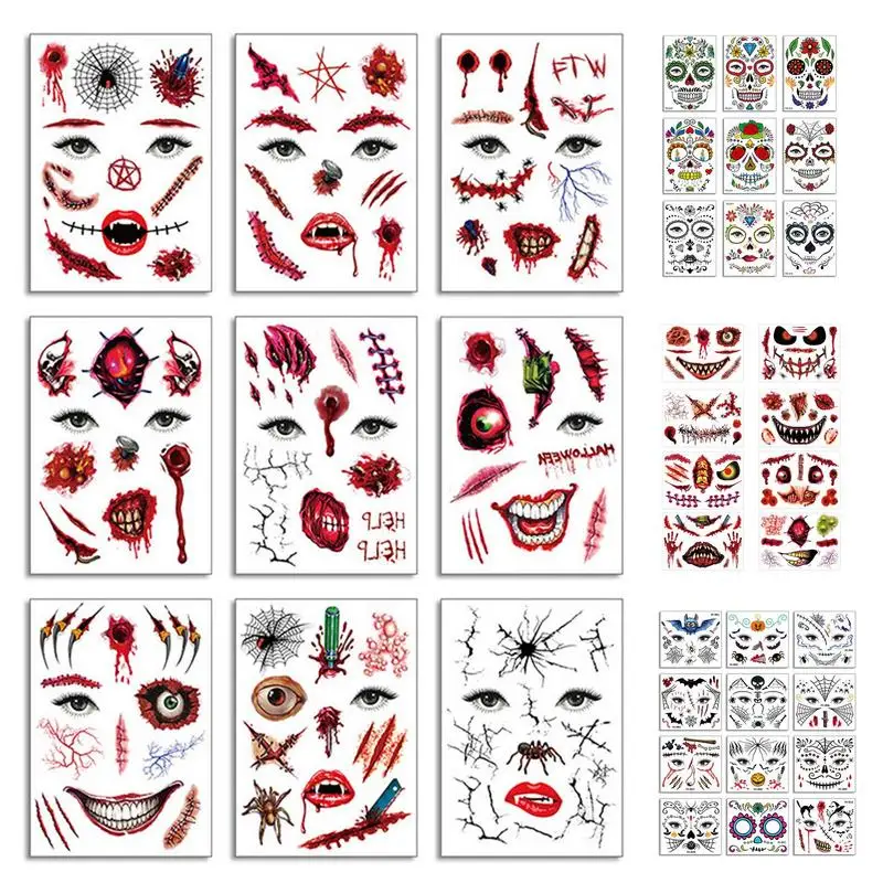 

Temporary Face Sticker Fun Facial Decal 2024 Halloween Funny Face Stickers Fake Scar Prank Makeup For Kids Adults